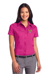 Ladies Dress Shirt: PINK-Embroided Color Logo