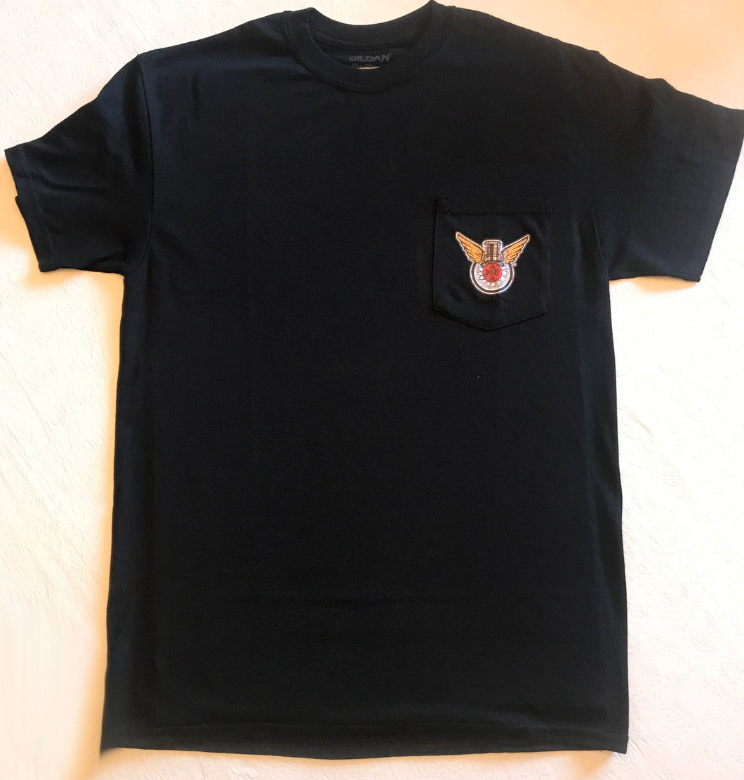 Pocket Tee Short Sleeve: BLACK with color Logo Front and Back
